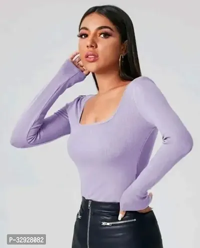 Elegant Purple Cotton Blend Solid Top For Women-thumb0