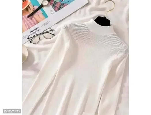 Elegant White Cotton Blend Solid Top For Women-thumb0