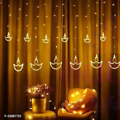 Diya Curtain String Lights 6 Big Diya And 6 Small Diya With 8 Flashing Modes- Decoration For Home