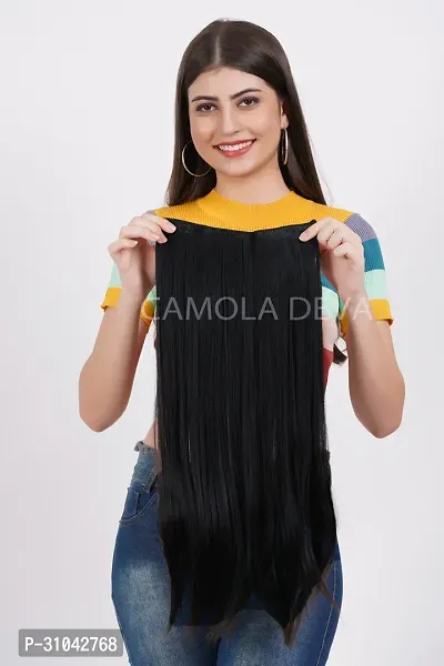 Stylish Black Clip On 22 Inch Synthetic Hair Extension For Women-thumb2