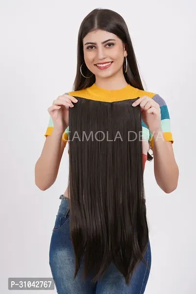 Stylish Natural Brown Clip On 22 Inch Synthetic Hair Extension For Women-thumb2