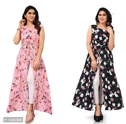 Stylish Crepe Printed A-Line Kurta For Women Pack Of 2