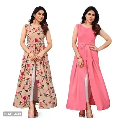 Stylish Crepe Printed A-Line Kurta For Women Pack Of 2-thumb0