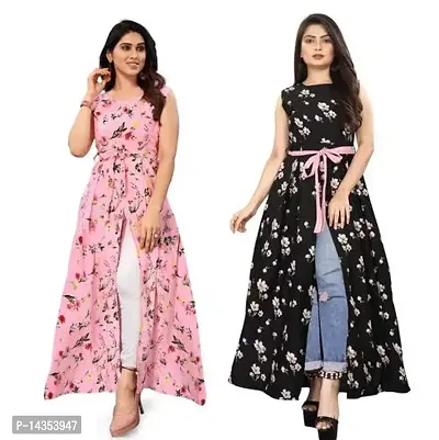 Stylish Crepe Printed A-Line Kurta For Women Pack Of 2