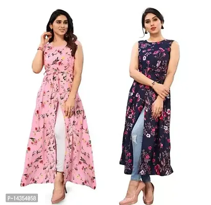 Stylish Crepe Printed A-Line Kurta For Women Pack Of 2