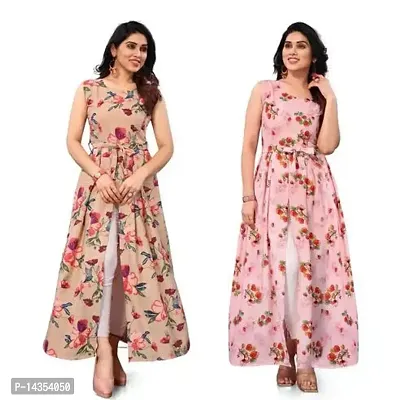 Stylish Crepe Printed A-Line Kurta For Women Pack Of 2