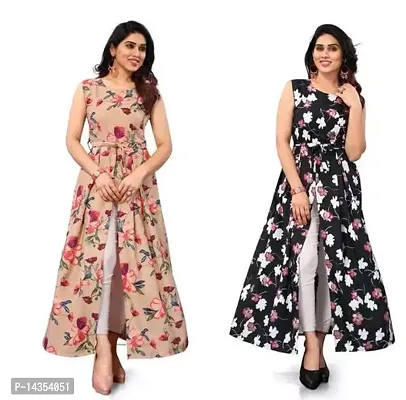 Stylish Crepe Printed A-Line Kurta For Women Pack Of 2