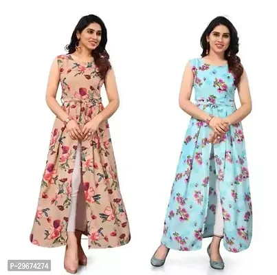 Stylish Crepe Printed A-Line Kurta For Women Pack Of 2