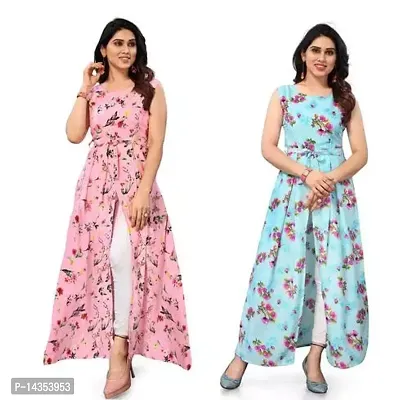 Stylish Crepe Printed A-Line Kurta For Women Pack Of 2-thumb0