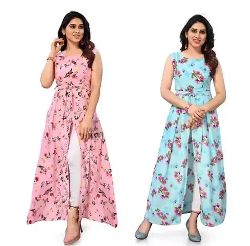 Stylish Crepe A-Line Kurta For Women Pack Of 2