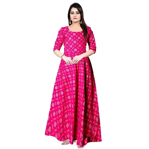 KHUSHI PRINT Women's Printed Rayon Fit & Flare Anarkali Maxi Gown for Girl/Women/Ladies (Free Size Upto XXL)