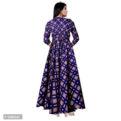 Khushi Print 100% Rayon Block Print Maxi Dress for Women Blue-thumb2