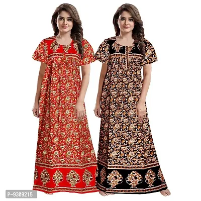 KHUSHI PRINT Women's Pure Cotton Maternity Maxi Gown Comfortable Nightwear Nightdresses (Pack of 2 PCs.)