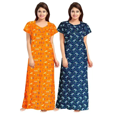 KHUSHI PRINT 100% Pure Cotton Nighties Combo (Pack of 2)