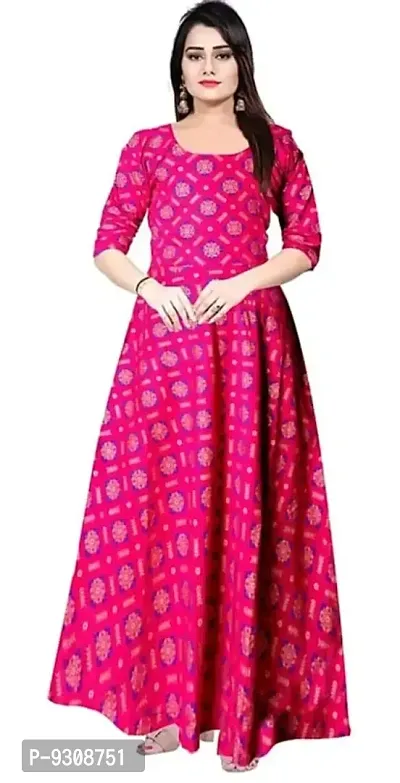 Jaipry Women Printed Gown Kurta Rayon Printed Maxi Long Gown Multicolor Dress XL Size-thumb0