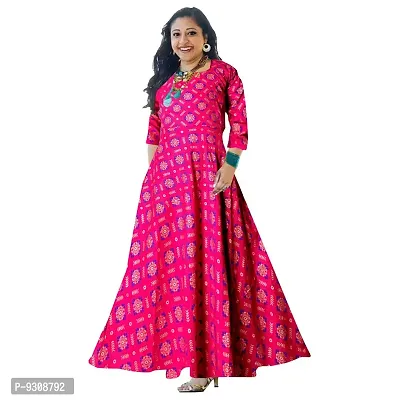 Khushi Print Women's Long Dress Midi Jaipuri Print Rayon Maxi (Multicolor, Up to 44-XXL)-thumb0