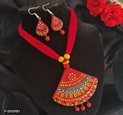 Stylish Red Terra Cotta  Jewellery Set For Women