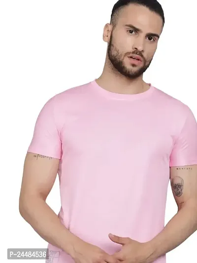 Unisex Polyster Round Neck Short Sleeve Solid Tshirt Solid (Color :- Pink, Size :- XL)-thumb0