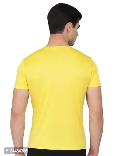 Unisex Polyster Round Neck Short Sleeve Solid Tshirt Solid (Color :- Yellow, Size :- S)-thumb3