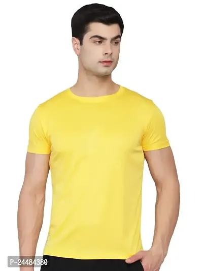 Unisex Polyster Round Neck Short Sleeve Solid Tshirt Solid (Color :- Yellow, Size :- S)-thumb0