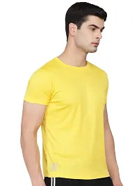 Unisex Polyster Round Neck Short Sleeve Solid Tshirt Solid (Color :- Yellow, Size :- S)-thumb1