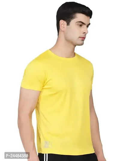 Unisex Polyster Round Neck Short Sleeve Solid Tshirt Solid (Color :- Yellow, Size :- S)-thumb2