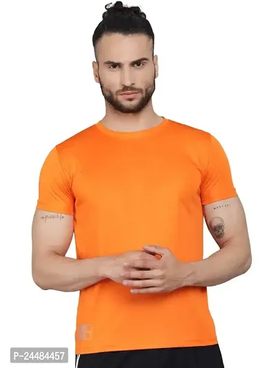 Unisex Polyster Round Neck Short Sleeve Solid Tshirt Solid (Color :- Orange, Size :- M)-thumb0
