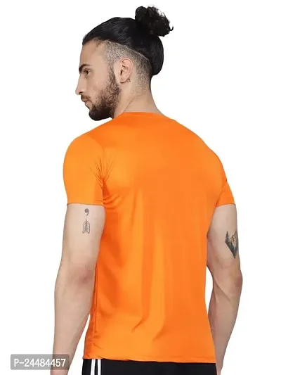 Unisex Polyster Round Neck Short Sleeve Solid Tshirt Solid (Color :- Orange, Size :- M)-thumb3