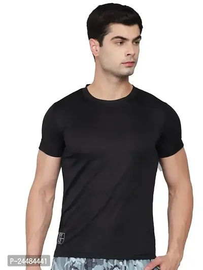 Unisex Polyster Round Neck Short Sleeve Solid Tshirt (Color :- Black, Size :- S)