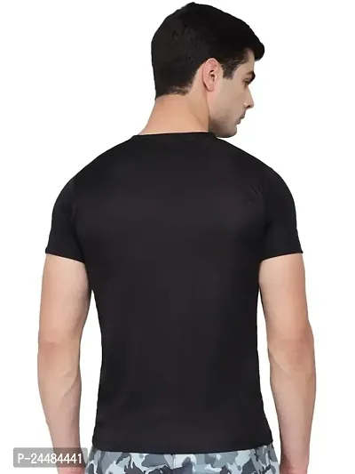 Unisex Polyster Round Neck Short Sleeve Solid Tshirt (Color :- Black, Size :- S)-thumb3