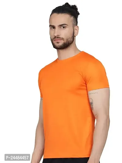 Unisex Polyster Round Neck Short Sleeve Solid Tshirt Solid (Color :- Orange, Size :- M)-thumb2