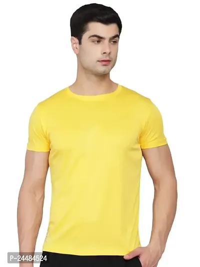 Unisex Polyster Round Neck Short Sleeve Solid Tshirt (Color :- Yellow, Size :- S)-thumb0