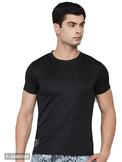 Unisex Polyster Round Neck Short Sleeve Solid Tshirt (Color :- Black, Size :- M)-thumb0