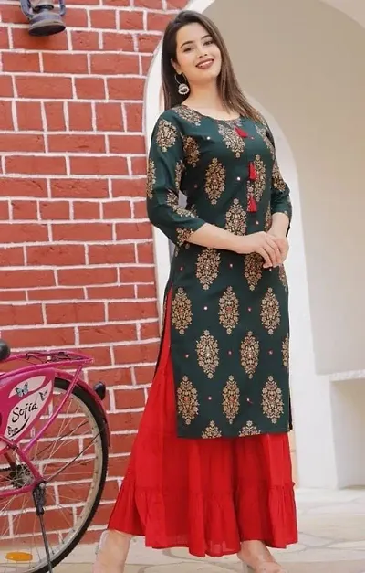 New Trendy Swank Heavy Rayon Kurti With Sharara