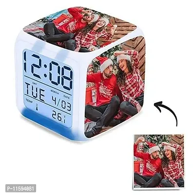 DON'T JUDGE ME Personalized/Customized with Color Changing, LED Digital Table Alarm Clock, Home Decoration, Office Clock, Gifting Clock, (Only 4 Photos) (Size: 3 x 3 inches)