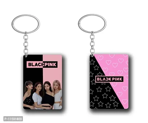 DON'T JUDGE ME Black Pink Logo Rectangle Shape Key Chain (Pack Of 2) (BK009)-thumb0