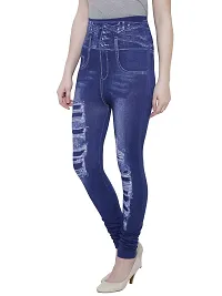 BIZZARE Women's Poly Cotton Casual Denim Look Stretchable Jeggings (Blue; Free Size 28-34 Waist)-thumb1