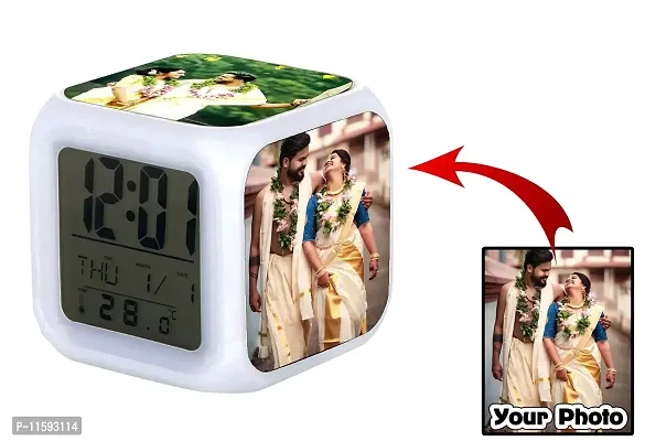 DON'T JUDGE ME Plastic Personalised Color Changing LED Digital Plastic Table Alarm Clock - Only 4 Photos (3 x 3 inches)
