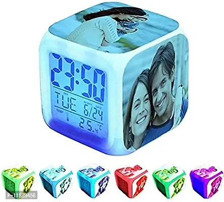 DON'T JUDGE ME FRIENDSKART.in Plastic Personalized Color Changing LED Digital Plastic Table Alarm Clock - Only 4 Photos (3 x 3 inches)-thumb3