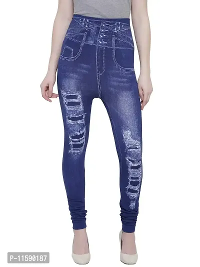 BIZZARE Women's Poly Cotton Casual Denim Look Stretchable Jeggings (Blue; Free Size 28-34 Waist)-thumb0