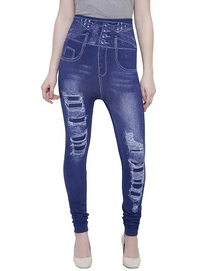 BIZZARE Women's Poly Casual Look Stretchable Jeggings (Blue; Free Size 28-34 Waist)