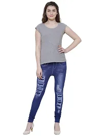 BIZZARE Women's Poly Cotton Casual Denim Look Stretchable Jeggings (Blue; Free Size 28-34 Waist)-thumb2