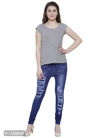 BIZZARE Women's Poly Cotton Casual Denim Look Stretchable Jeggings (Blue; Free Size 28-34 Waist)-thumb3