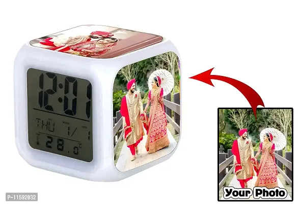 DON'T JUDGE ME Personalised Color Changing LED Digital Plastic Table Alarm Clock for Side Table- Only 4 Photos Need (3 x 3 inches)