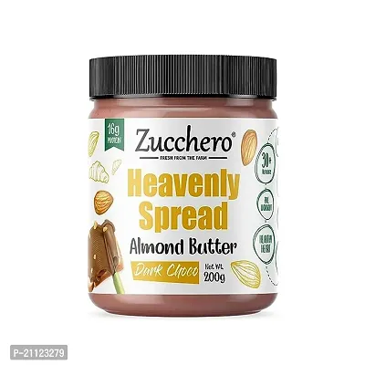 Zucchero Dark Chocolate Almond Butter, Crunchy, 200G - The Heavenly Spread - Nuttiest Chocolate Spread - Lesser Sugar - 60Per Almonds