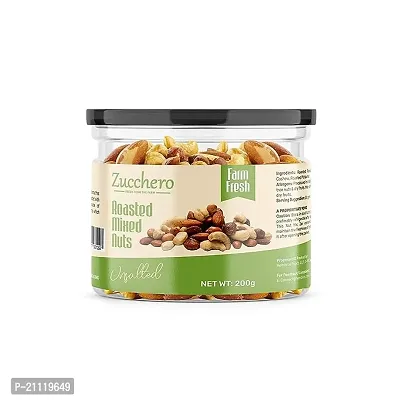 Zucchero Roasted Premium Mixed Nuts, Unsalted, 200G (California Almond, Cashew, Premium Peanuts, Pistachio) - Oil-Free Roasting