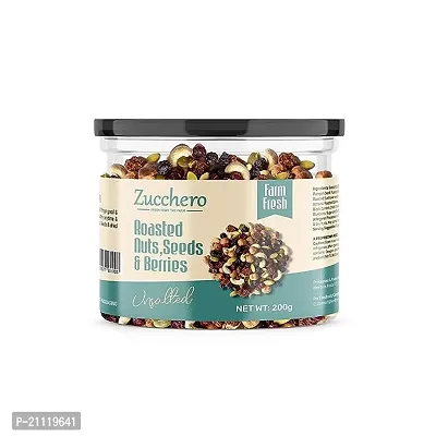 Zucchero Roasted Premium Nuts, Seeds And Berries, Unsalted, 200G (Mix Of 14 Super Nuts, Seeds And Berries) - Oil-Free Roasting