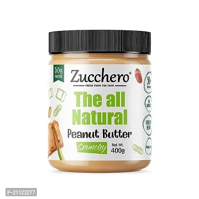 Zucchero All Natural Peanut Butter, Crunchy, 400G, Unsweetened - 100Per - Protein: 30G - Vegan