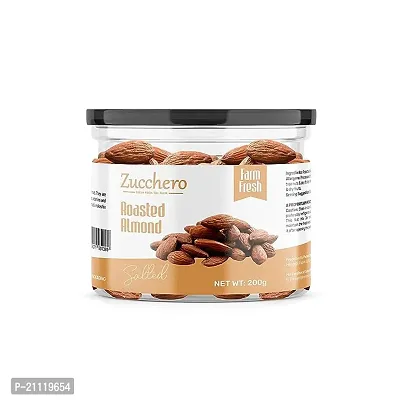 Zucchero Premium California Roasted Almond, Lightly Salted, 200G - Protein Rich- Oil-Free Roasting -Slow Baked Nuts - Earthy Flavour - No Oil