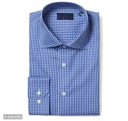 Reliable Blue Cotton Blend Solid Long Sleeves Casual Shirt For Men-thumb0